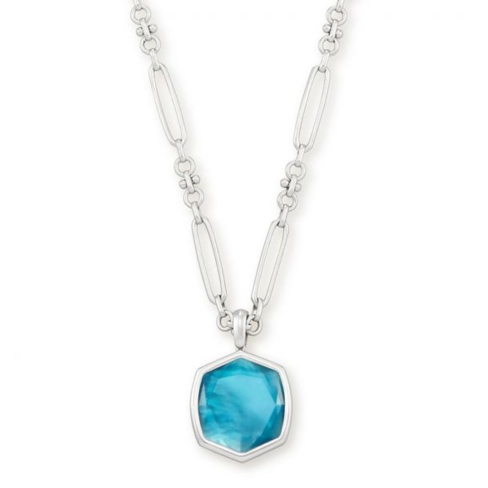 Kendra Scott Davis Necklace Blue Gem Silver Chain